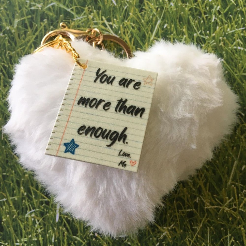 Mental Health Fuzzy Heart Keychain White